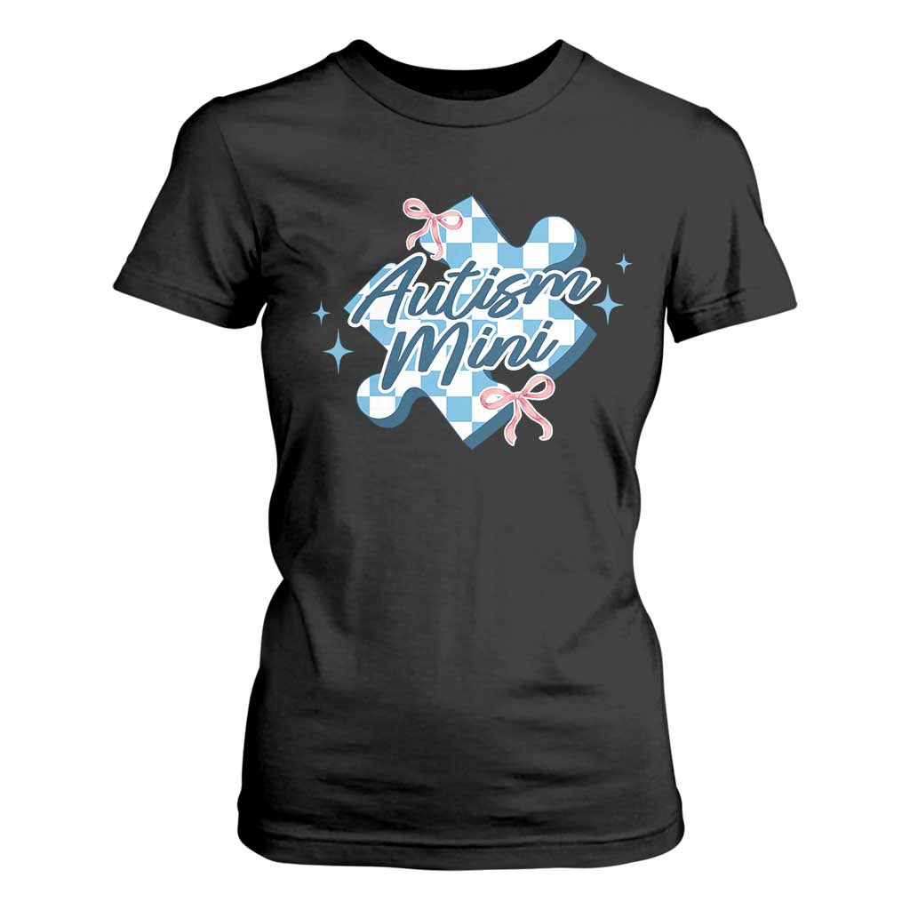 Autism Mini Coquette Puzzle Piece Pink Bow T Shirt For Women TS11 Black Print Your Wear