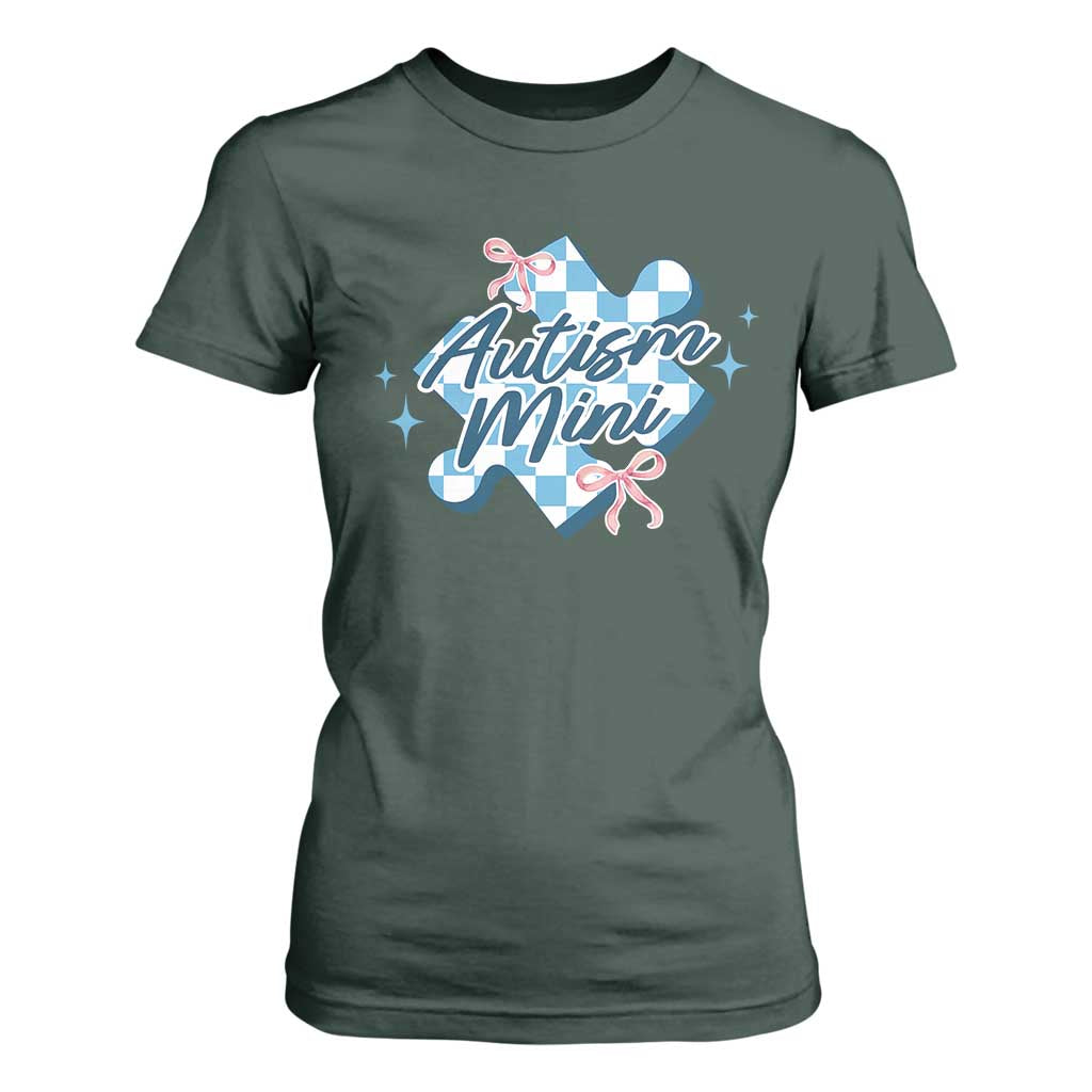 Autism Mini Coquette Puzzle Piece Pink Bow T Shirt For Women TS11 Dark Forest Green Print Your Wear