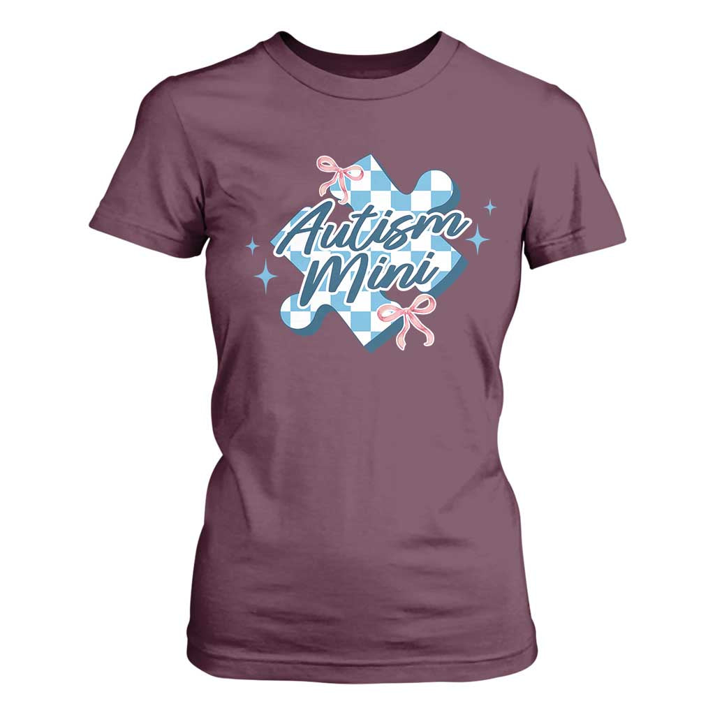 Autism Mini Coquette Puzzle Piece Pink Bow T Shirt For Women TS11 Maroon Print Your Wear