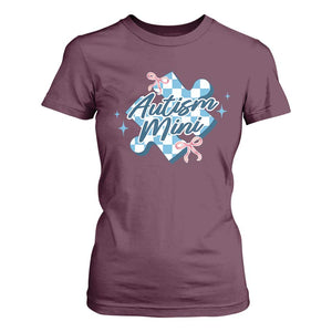 Autism Mini Coquette Puzzle Piece Pink Bow T Shirt For Women TS11 Maroon Print Your Wear
