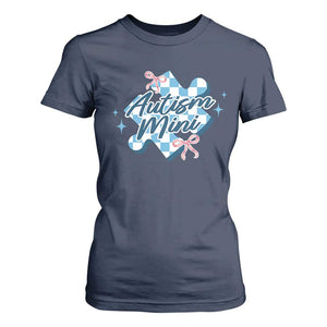 Autism Mini Coquette Puzzle Piece Pink Bow T Shirt For Women TS11 Navy Print Your Wear