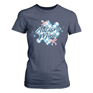 Autism Mini Coquette Puzzle Piece Pink Bow T Shirt For Women TS11 Navy Print Your Wear