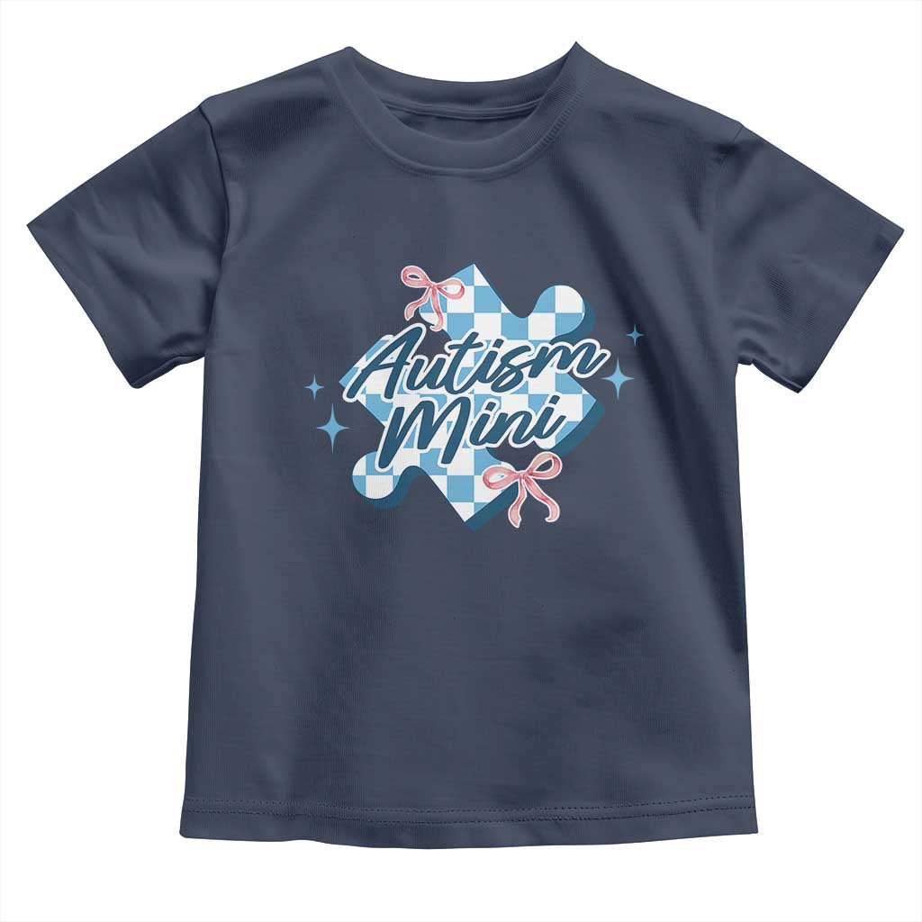 Autism Mini Coquette Puzzle Piece Pink Bow Toddler T Shirt TS11 Navy Print Your Wear