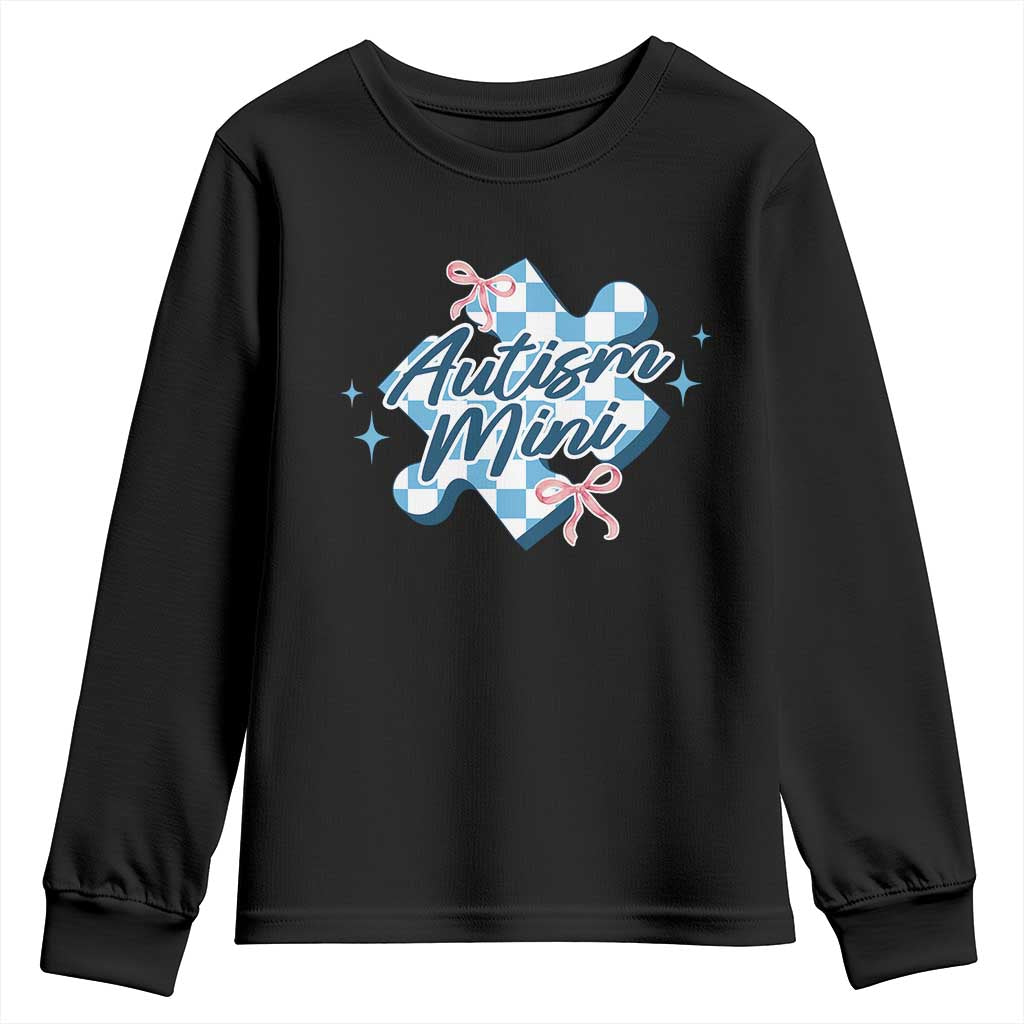 Autism Mini Coquette Puzzle Piece Pink Bow Youth Sweatshirt TS11 Black Print Your Wear