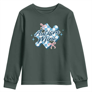 Autism Mini Coquette Puzzle Piece Pink Bow Youth Sweatshirt TS11 Dark Forest Green Print Your Wear