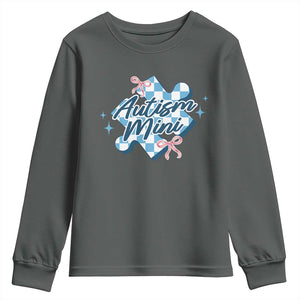 Autism Mini Coquette Puzzle Piece Pink Bow Youth Sweatshirt TS11 Dark Heather Print Your Wear