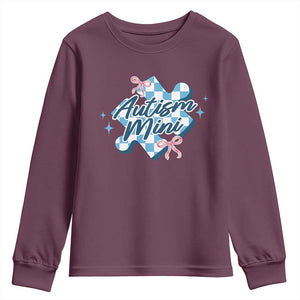 Autism Mini Coquette Puzzle Piece Pink Bow Youth Sweatshirt TS11 Maroon Print Your Wear