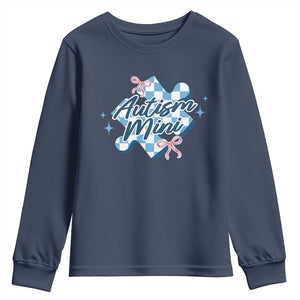Autism Mini Coquette Puzzle Piece Pink Bow Youth Sweatshirt TS11 Navy Print Your Wear