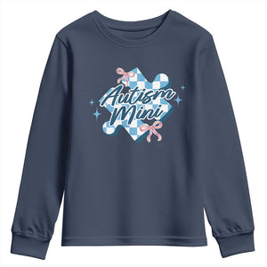 Autism Mini Coquette Puzzle Piece Pink Bow Youth Sweatshirt TS11 Navy Print Your Wear