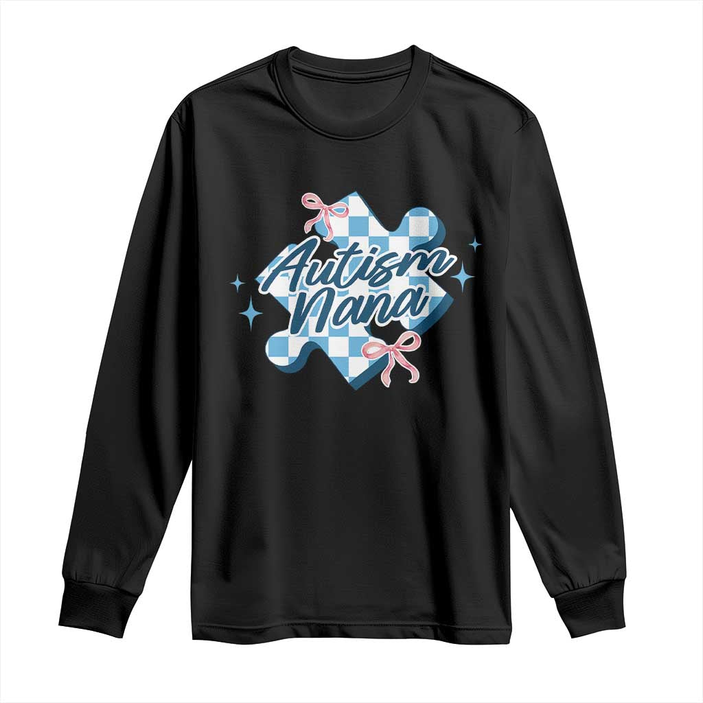Autism Nana Coquette Puzzle Piece Pink Bow Long Sleeve Shirt TS11 Black Print Your Wear