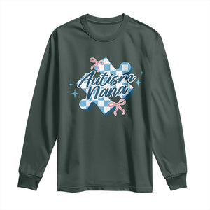 Autism Nana Coquette Puzzle Piece Pink Bow Long Sleeve Shirt TS11 Dark Forest Green Print Your Wear