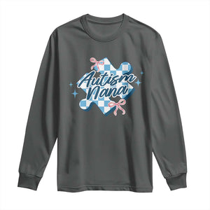 Autism Nana Coquette Puzzle Piece Pink Bow Long Sleeve Shirt TS11 Dark Heather Print Your Wear