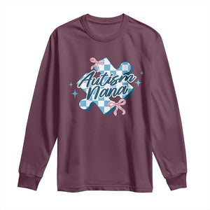 Autism Nana Coquette Puzzle Piece Pink Bow Long Sleeve Shirt TS11 Maroon Print Your Wear