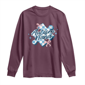 Autism Nana Coquette Puzzle Piece Pink Bow Long Sleeve Shirt TS11 Maroon Print Your Wear