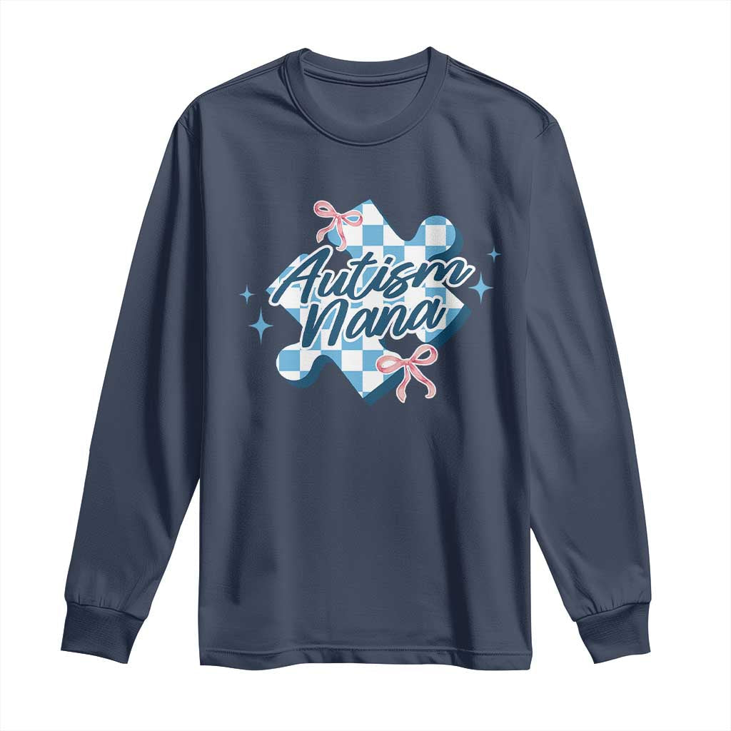 Autism Nana Coquette Puzzle Piece Pink Bow Long Sleeve Shirt TS11 Navy Print Your Wear