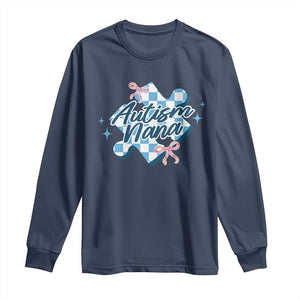 Autism Nana Coquette Puzzle Piece Pink Bow Long Sleeve Shirt TS11 Navy Print Your Wear