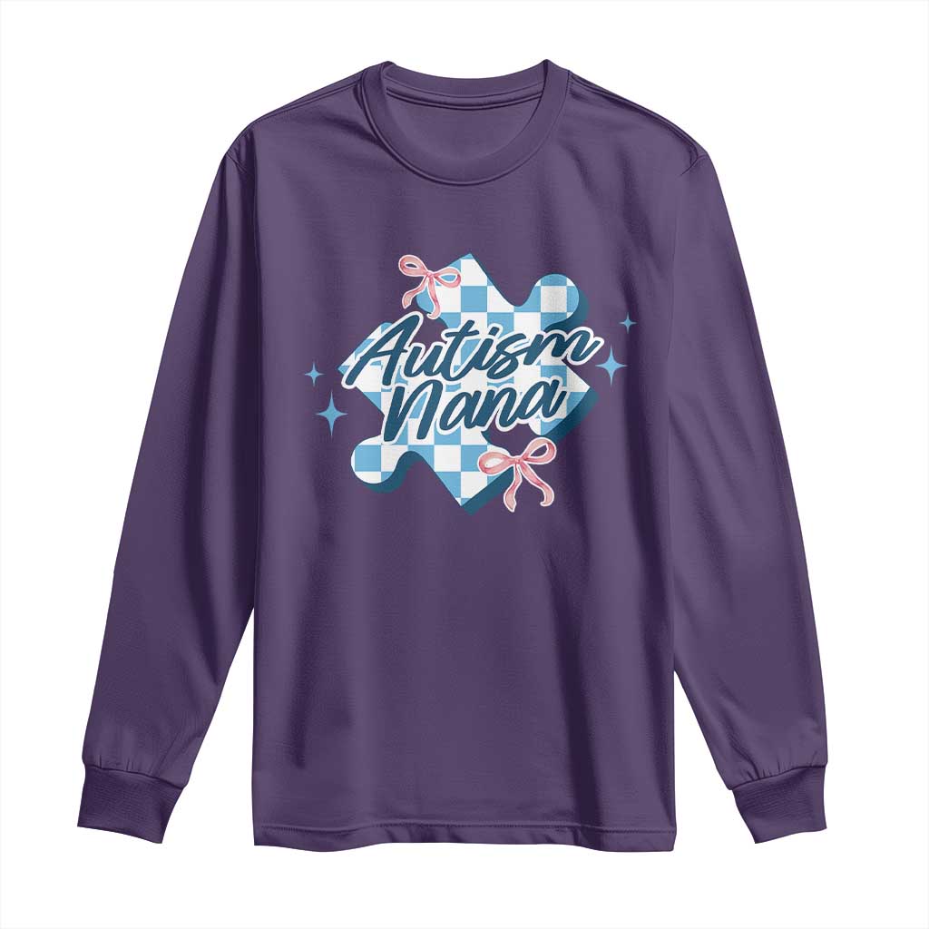 Autism Nana Coquette Puzzle Piece Pink Bow Long Sleeve Shirt TS11 Purple Print Your Wear