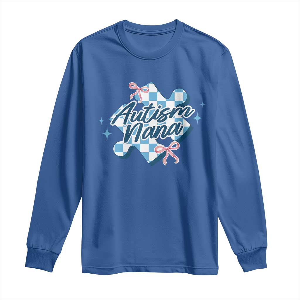 Autism Nana Coquette Puzzle Piece Pink Bow Long Sleeve Shirt TS11 Royal Blue Print Your Wear