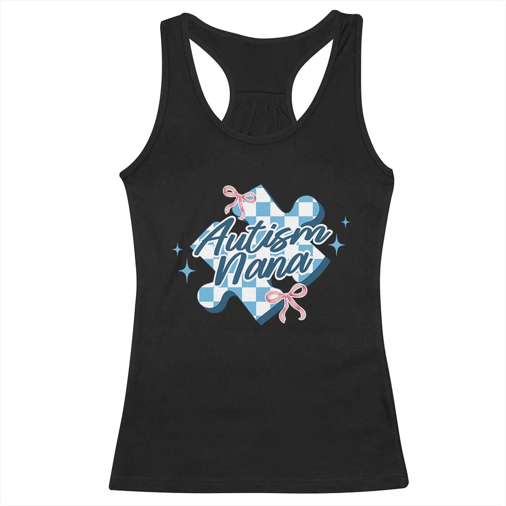 Autism Nana Coquette Puzzle Piece Pink Bow Racerback Tank Top TS11 Black Print Your Wear