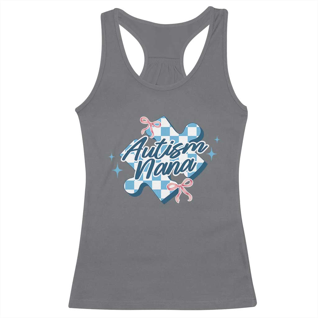 Autism Nana Coquette Puzzle Piece Pink Bow Racerback Tank Top TS11 Charcoal Print Your Wear