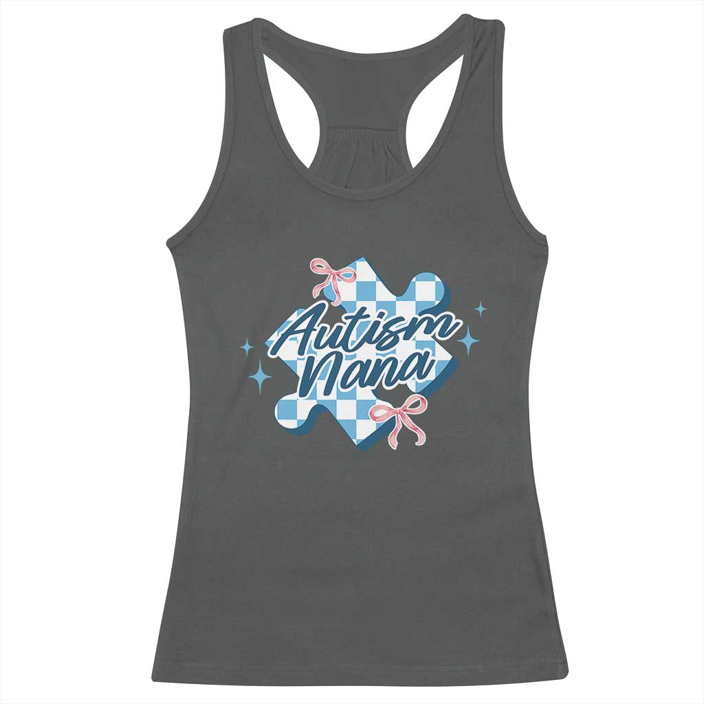 Autism Nana Coquette Puzzle Piece Pink Bow Racerback Tank Top TS11 Dark Heather Print Your Wear