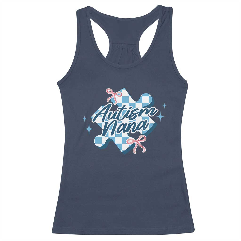 Autism Nana Coquette Puzzle Piece Pink Bow Racerback Tank Top TS11 Navy Print Your Wear