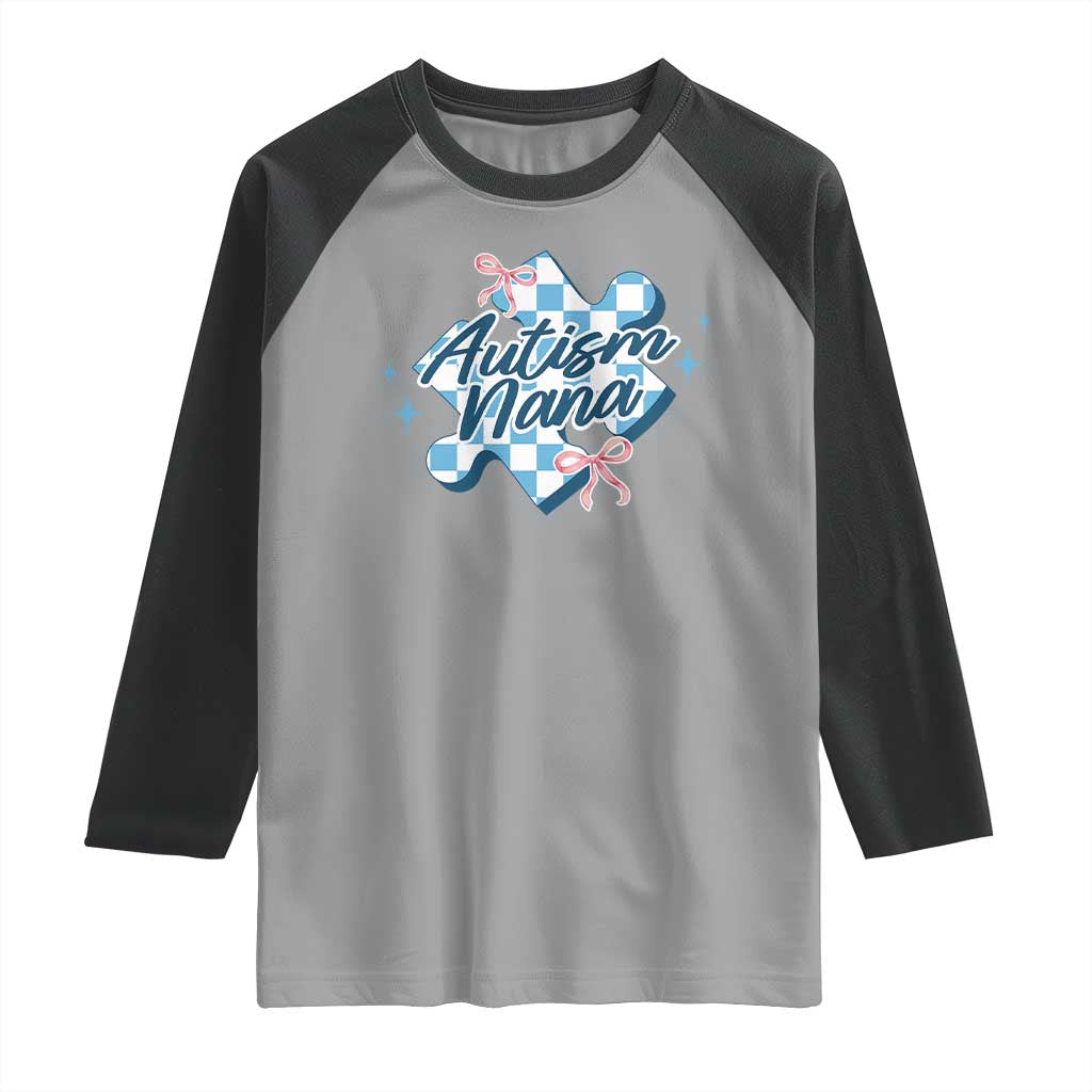 Autism Nana Coquette Puzzle Piece Pink Bow Raglan Shirt TS11 Sport Gray Black Print Your Wear