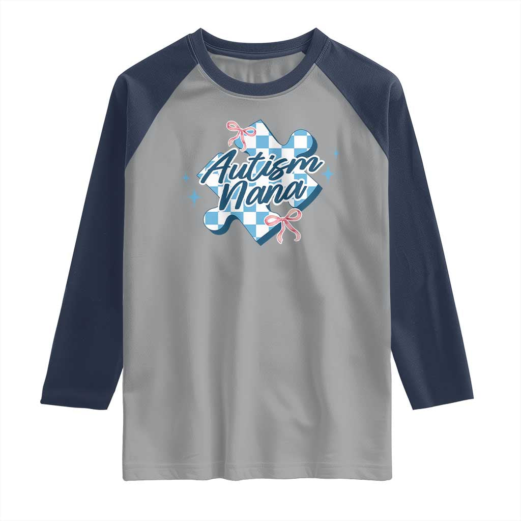 Autism Nana Coquette Puzzle Piece Pink Bow Raglan Shirt TS11 Sport Gray Navy Print Your Wear