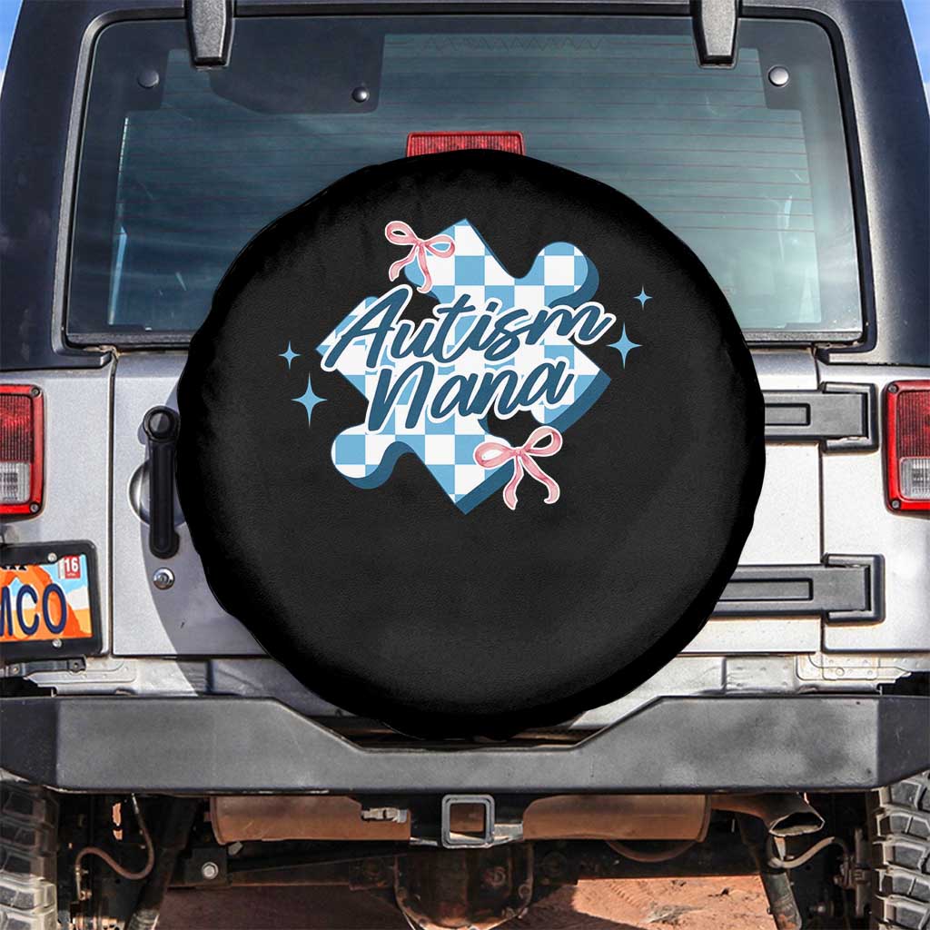 Autism Nana Coquette Puzzle Piece Pink Bow Spare Tire Cover TS11 No hole Black Print Your Wear