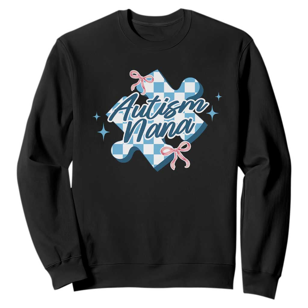 Autism Nana Coquette Puzzle Piece Pink Bow Sweatshirt TS11 Black Print Your Wear