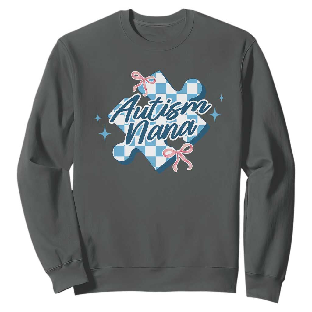 Autism Nana Coquette Puzzle Piece Pink Bow Sweatshirt TS11 Dark Heather Print Your Wear