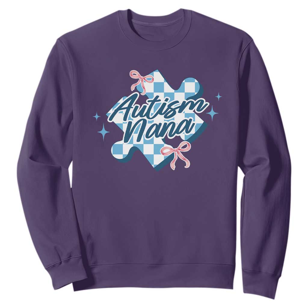 Autism Nana Coquette Puzzle Piece Pink Bow Sweatshirt TS11 Purple Print Your Wear