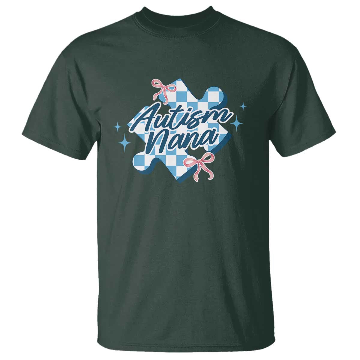 Autism Nana Coquette Puzzle Piece Pink Bow T Shirt TS11 Dark Forest Green Print Your Wear