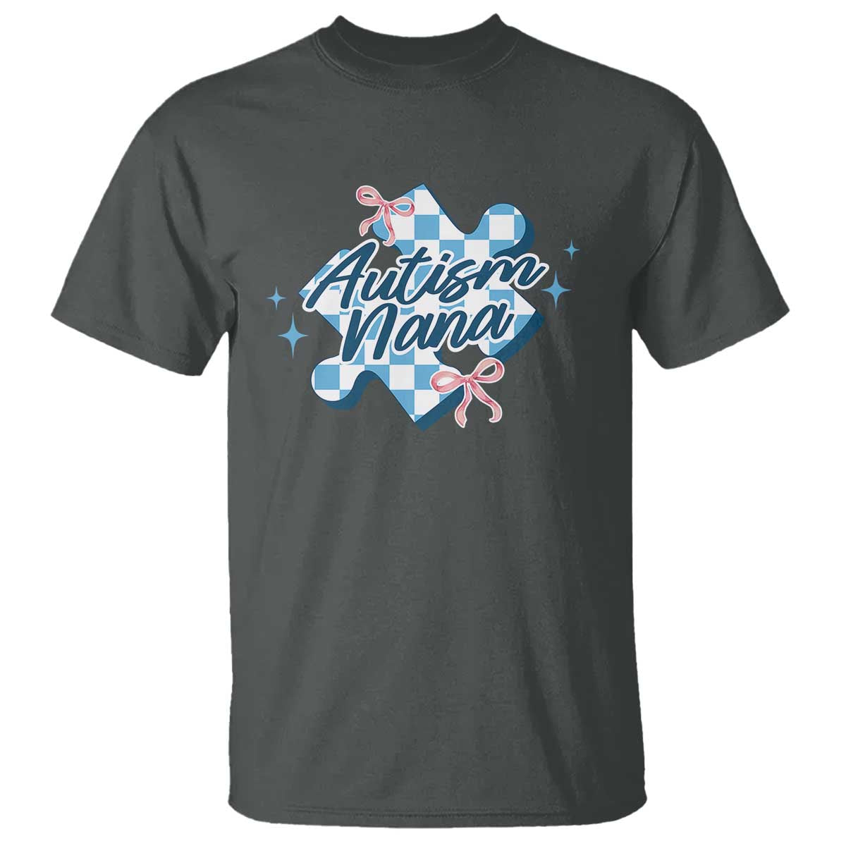 Autism Nana Coquette Puzzle Piece Pink Bow T Shirt TS11 Dark Heather Print Your Wear