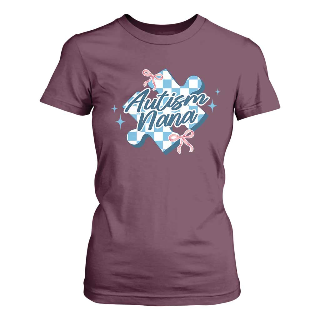 Autism Nana Coquette Puzzle Piece Pink Bow T Shirt For Women TS11 Maroon Print Your Wear