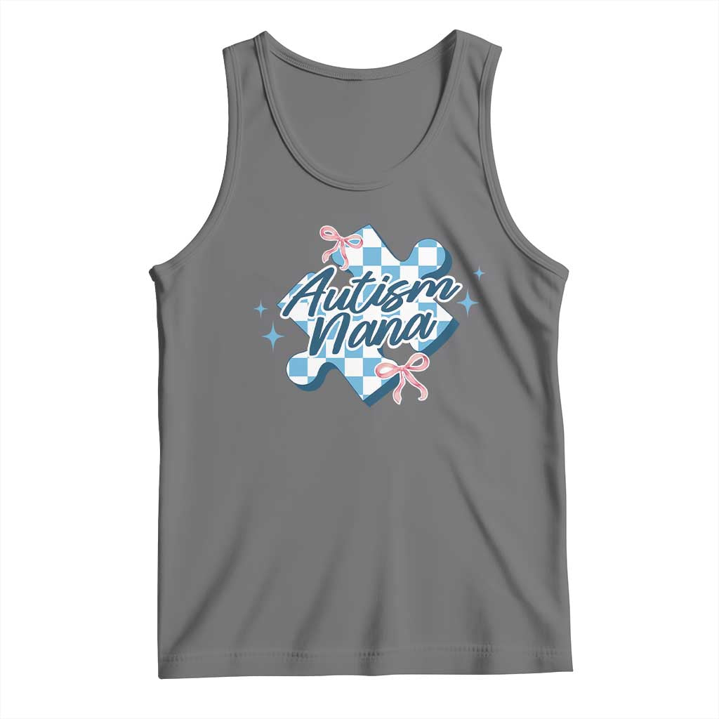Autism Nana Coquette Puzzle Piece Pink Bow Tank Top TS11 Black Heather Print Your Wear