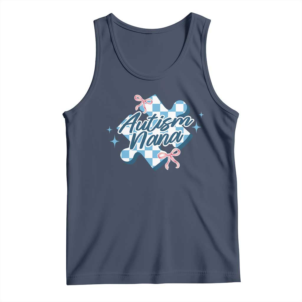 Autism Nana Coquette Puzzle Piece Pink Bow Tank Top TS11 Navy Print Your Wear