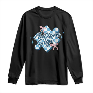 Autism Gigi Coquette Puzzle Piece Pink Bow Long Sleeve Shirt TS11 Black Print Your Wear