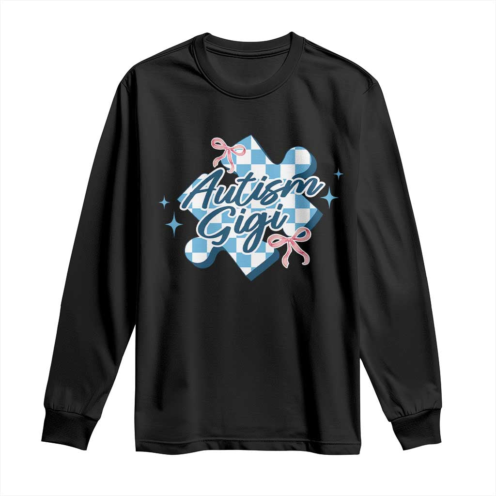 Autism Gigi Coquette Puzzle Piece Pink Bow Long Sleeve Shirt TS11 Black Print Your Wear