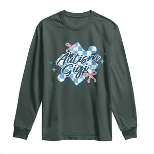 Autism Gigi Coquette Puzzle Piece Pink Bow Long Sleeve Shirt TS11 Dark Forest Green Print Your Wear