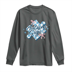 Autism Gigi Coquette Puzzle Piece Pink Bow Long Sleeve Shirt TS11 Dark Heather Print Your Wear