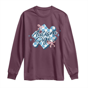 Autism Gigi Coquette Puzzle Piece Pink Bow Long Sleeve Shirt TS11 Maroon Print Your Wear