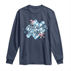 Autism Gigi Coquette Puzzle Piece Pink Bow Long Sleeve Shirt TS11 Navy Print Your Wear