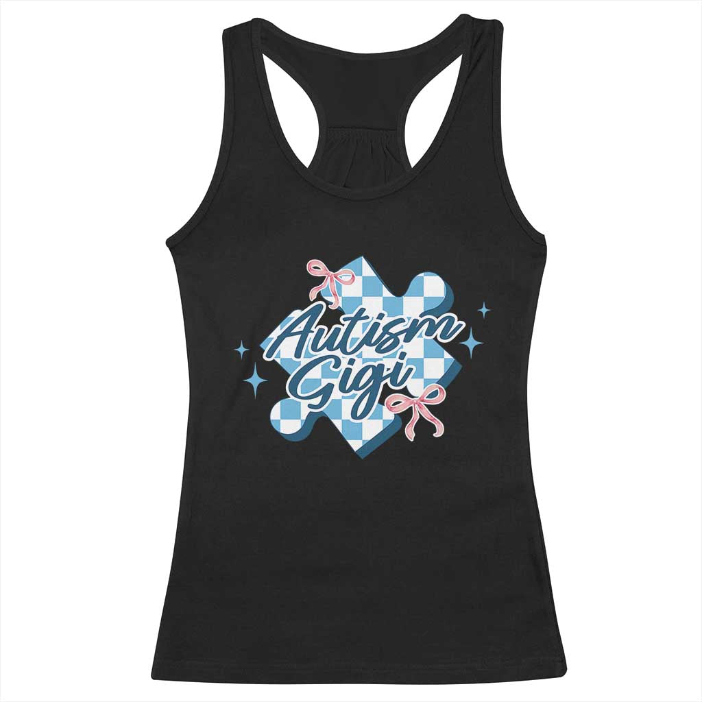 Autism Gigi Coquette Puzzle Piece Pink Bow Racerback Tank Top TS11 Black Print Your Wear