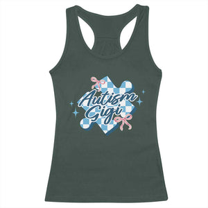 Autism Gigi Coquette Puzzle Piece Pink Bow Racerback Tank Top TS11 Dark Forest Green Print Your Wear