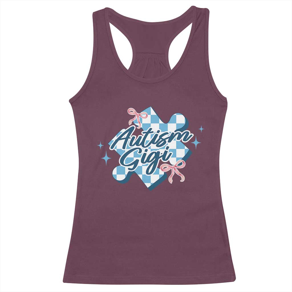 Autism Gigi Coquette Puzzle Piece Pink Bow Racerback Tank Top TS11 Maroon Print Your Wear