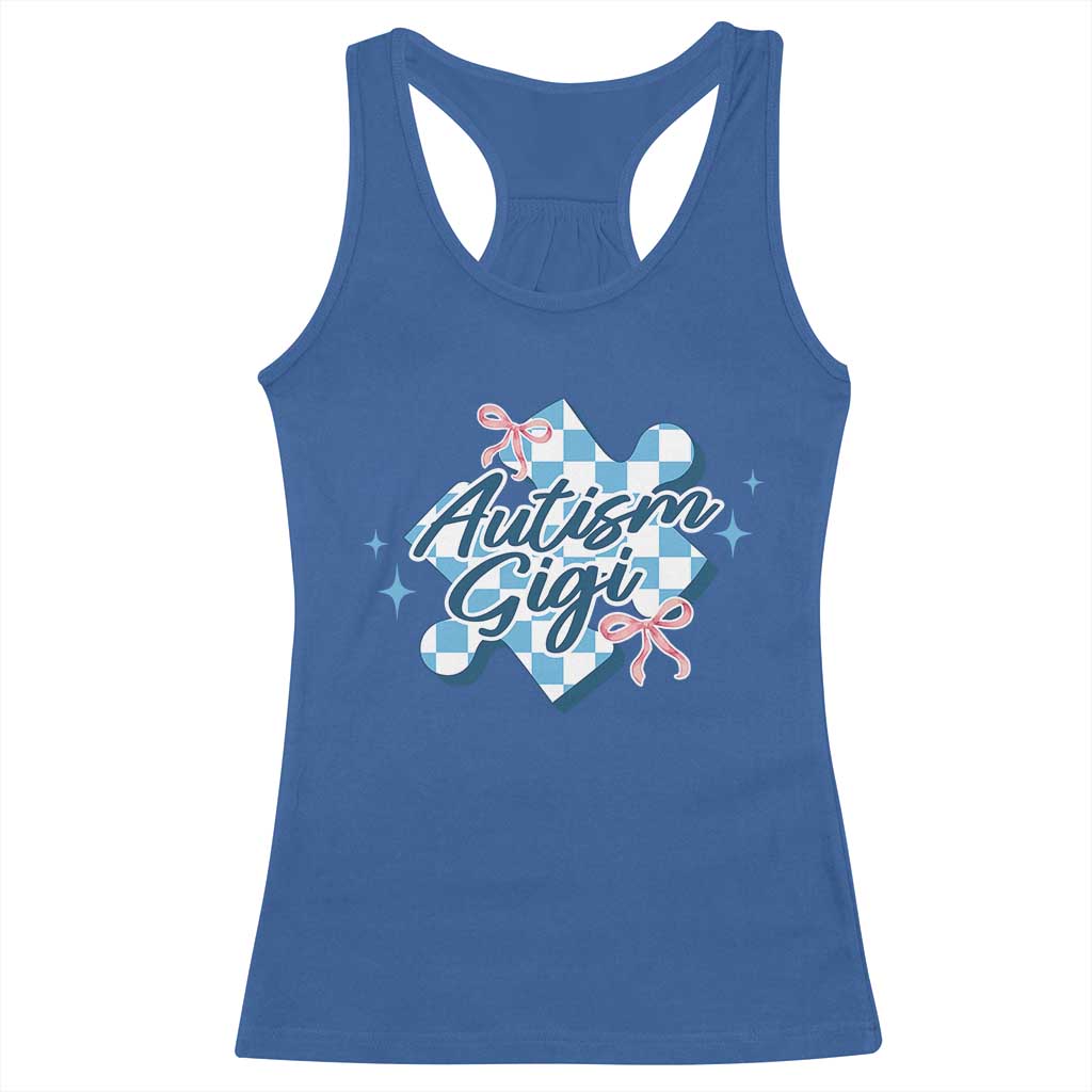 Autism Gigi Coquette Puzzle Piece Pink Bow Racerback Tank Top TS11 Royal Blue Print Your Wear