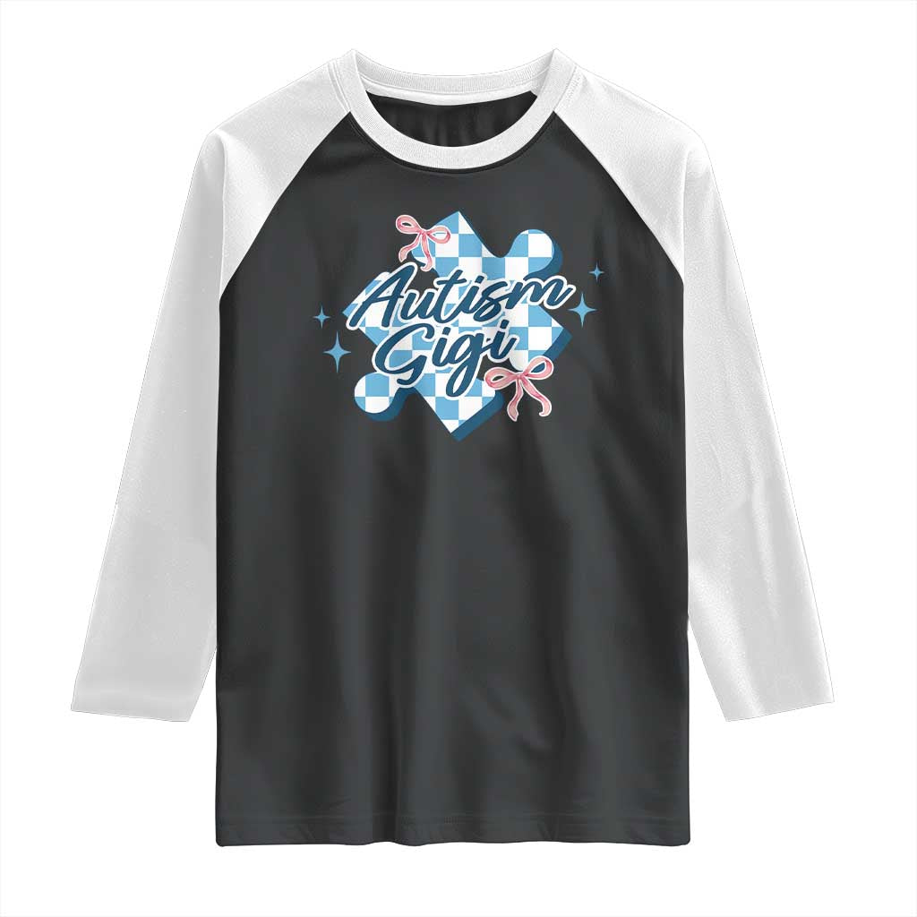 Autism Gigi Coquette Puzzle Piece Pink Bow Raglan Shirt TS11 Black White Print Your Wear