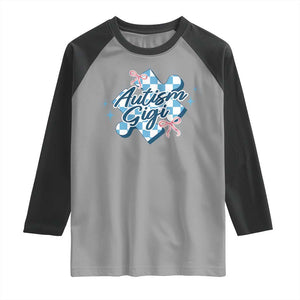 Autism Gigi Coquette Puzzle Piece Pink Bow Raglan Shirt TS11 Sport Gray Black Print Your Wear