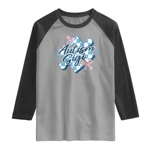 Autism Gigi Coquette Puzzle Piece Pink Bow Raglan Shirt TS11 Sport Gray Black Print Your Wear